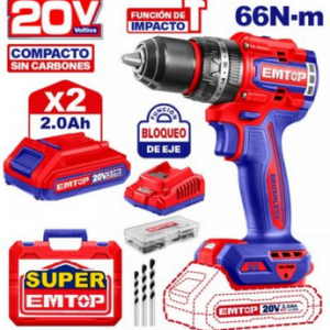 Taladro percutor atornillador inalámbrico 20v 66nm Brushless super Emtop